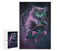 Neon Skateboarding Cat Art Print Puzzle 1000 Teile Schwer Puzzle Spielzeug Lernspiel Impossible Herausforderungsspielzeug Für Erwachsene Kinder 1000 PCS