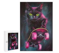 Neon Skateboarding Cat Art Print Puzzle 1000 Teile Schwer Puzzle Spielzeug Lernspiel Impossible Herausforderungsspielzeug Für Erwachsene Kinder 1000 PCS
