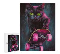 Neon Skateboarding Cat Art Print Puzzle 1000 Teile Schwer Puzzle Spielzeug Lernspiel Impossible Herausforderungsspielzeug Für Erwachsene Kinder 500 PCS