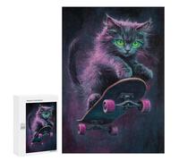 Neon Skateboarding Cat Art Print Puzzle 1000 Teile Schwer Puzzle Spielzeug Lernspiel Impossible Herausforderungsspielzeug Für Erwachsene Kinder 300 PCS