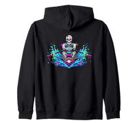 Neon Skeleton Rower Sculling Vibrant Water Design Zip Hoodie