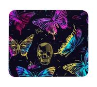 Neon Skull And Butterfly Pattern Mouse Pad Portable Mouse Mat With Stitched Edges Mousepad For Computer Pc Laptop 25X30Cm