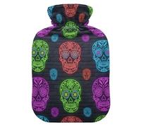 Neon Skull Hot Water Bottles with Velvet Cover Hot Water Bag for Neck, Shoulder and Menstrual Cramps Medium
