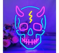 Neon Skull,Neon Sign Head Neon Sign USB Powered Party Showcase Christmas Bar Halloween Wall Decor LED Neon Sign