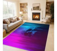Neon Skull Rugs for Living Room Bedroom, Pink Blue Gradient Area Rugs Large 100x150 cm, Washable Non Slip Pattern Carpet Home Decor C&J48