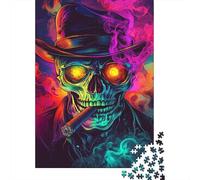 Neon Skull Smoke -1 Adult 1000-Piece Jigsaw Puzzle, 52x38cm/1000pcs; A Relaxed Project for Colder Days; White Card Pieces for A Neat Table