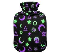 Neon Skulls Moons Stars Black Hot Water Bottle with Soft Cover Feet Warmer with Soft Cover Warm Water Heat Bottles for Menstrual Cramps Pain Relief Small