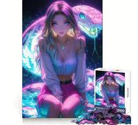 Neon Snake Girl 1000 Pieces Jigsaw Puzzles for Teenagers Thought Toy Home Activity Precise Edge Santa Wish List (38x26cm)