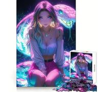 Neon Snake Girl Puzzles for Teenagers 1000 Pieces Strengthen Memory Stress Release Clean Edge Wall Art Decor (38x52cm)
