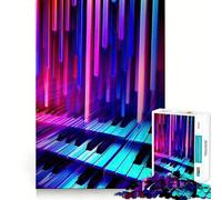 Neon Sonata Piano Keys Jigsaw Puzzles 1000 Piece for Adults Smart Game Stress Free Pattern Assembly Warm Surprise (38x52cm)