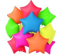 Neon Star Balloons, 12 Pcs Rainbow Colorful Star Shape Foil Balloon, 19 Inch Hot Pink Blue Green Yellow Red Orange Glow Pentagram Helium Balloon for Birthday 80s 90s Retro Disco Music Neon Party