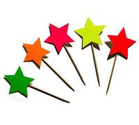 Neon Star cake toppers, Neon fluorescent stars for glow party, 12 pack mixed colour food pick baking party birthday 80's, 90's party, Prom