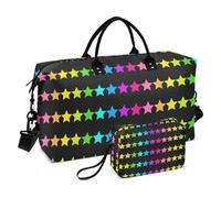 Neon Stars Rainbow Colorful Fashion Decorative Large Carry On Airport Bag Gym Bag with Toiletry Bag for Gym Large Capacity Bolsa de lona para