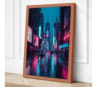 Neon Street Reflections Canvas Wall Art Print 24x16 Inch
