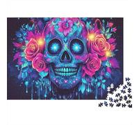 Neon Sugar Skull 1000 Piece Jigsaw Puzzle For Adults Educational Games Stress Relief Puzzle Exercise The Memory of The Brain for Family Decorations 300pcs (40x28cm)