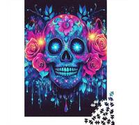 Neon Sugar Skull 1000 Pieces Jigsaw Puzzles For Adults Challenging Game Stress Relieving Entertainment Exercise The Memory of The Brain for Men, Women, Elders, Seniors 500pcs (52x38cm)