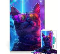 Neon Sunglasses Cat 1000 Piece Jigsaw Puzzles for Adults Teenagers Brain Skill Group Joy Exact Edge Stylish Gift (50x75cm)