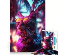 Neon Sunglasses Cat 1000 Piece Jigsaws for Adults Mind Exercise Toy Quiet Fun Design Assembly Thoughtful Gift (38x52cm)