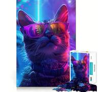Neon Sunglasses Cat 1000 Pieces Jigsaw Puzzles for Adults Mind Skill Toy Easy Leisure Design Assembly Seasonal Gift (38x26cm)