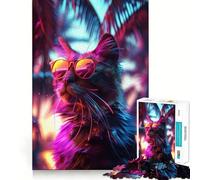 Neon Sunglasses Cat 1000 Pieces Jigsaw Puzzles for Teenagers Thought Toy Home Activity Precise Edge Santa Wish List (38x26cm)