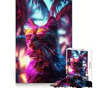 Neon Sunglasses Cat 1000 Pieces Jigsaw Puzzles for Teenagers Thought Toy Home Activity Precise Edge Santa Wish List (38x26cm)