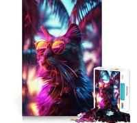 Neon Sunglasses Cat 1000 Pieces Jigsaws Adults Puzzles Gifts Improve Memory Quiet Calm Sharp Edge Artistic Gift (50x75cm)