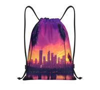 Neon Sunset Los Angeles Cityscape Reflections Women Men Drawstring Bag Adjustable Drawstring Backpack Waterproof Pe Bag For Swim Climbing Yoga