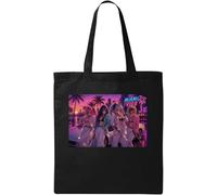 Neon Sunset Miami Night Scene Natural Cotton Tote Bag Black