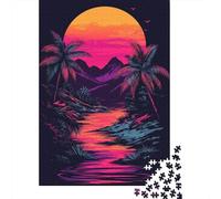 Neon Sunset Palm Trees 1000-Piece Puzzle for Adults, 38x26cm/1000pcs; Low-dust White Pieces for Sorting; An Evening Activity Away from Screens