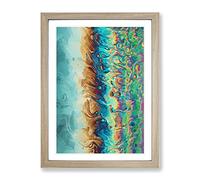 Neon Swim In Abstract Modern Framed Wall Art Print, Ready to Hang Picture for Living Room Bedroom Home Office Décor, Oak A3 (34 x 46 cm)