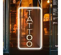 Neon Tattoo Light,LED Arylic Tattoo Neon Sign for Tattoo Shop Door Wall Light up Decor,Reusable and Dimmable Tattoo Gifts for Tattoo Lover,Tattoo Decor Shop Sign Open,16x9In(Warm White Tattoo)