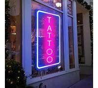 Neon Tattoo Light,LED Arylic Tattoo Neon Sign for Tattoo Shop Door Wall Light up Decor,Reusable and Dimmable Tattoo Gifts for Tattoo Lover,Tattoo Decor Shop Sign Open,16x9In(Blue+Pink Tattoo)