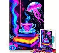 Neon Tea Cup Jellyfish 1000 Adult Pieces Jigsaw Puzzle Brain Teaser Calm Escape Pattern Assembly Santa Wish Gift (50x75cm)