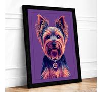 Neon Terrier Portrait Modern Framed Wall Art Print A2 (59.4×42cm) Black, Wall Decor for Living Room, Bedroom, Office & Home, Ready to Hang, Art Gift
