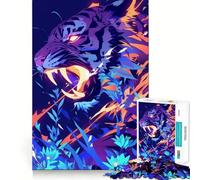 Neon Tiger 1000 Adult Pieces Jigsaw Puzzle Brain Teaser Calm Escape Pattern Assembly Santa Wish Gift (38x26cm)