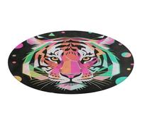 Neon Tiger Art Wild Animal Wildlife Round Area Rug Non Slip Backing Doormat Water Absorbent Plush Throw Low-Pile Non-Slip Floor Mat Carpet for Living Room Bedroom Entryway Nursery Room 80 * 80cm