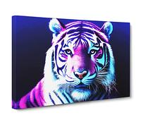 Neon Tiger Canvas Print | Gallery Wrapped 30mm Frame Wall Art | 30x20 inches | Ready to Hang | Contemporary Animals Picture | Living Room Bedroom Lounge Office
