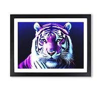 Neon Tiger Framed Print | A3 Black Framed Wall Art | Ready to Hang | Modern Animal Picture | Living Room Bedroom Lounge Office