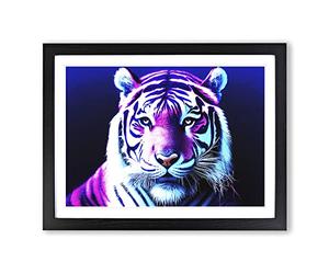 Neon Tiger Framed Print | A4 Black Framed Wall Art | Ready to Hang | Modern Animal Picture | Living Room Bedroom Lounge Office