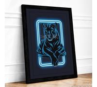 Neon Tiger Framed Wall Art Print A4 Black