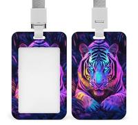 Neon Tiger in The Dark Jungle ID Badge Holder Retractable Clip Card Holder Card Protector Name Badge Name Tag for Work Office Doctor Nurse