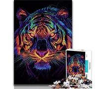 Neon Tiger Jigsaw Puzzles for Adults Teenagers Jigsaws Puzzle,Help The Brain Exercise Addictive Toys to Cultivate Patience A Work of Art (38x26cm)