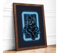 Neon Tiger Modern Framed Wall Art Print A1 (84.1×59.4cm) Walnut, Wall Decor for Living Room, Bedroom, Office & Home, Ready to Hang, Art Gift