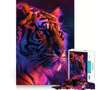 Neon Tiger Portrait Jigsaw Puzzle 1000 Piece for Teenagers Mind Puzzle Leisure Fun Art Assembly Art Collectible (38x52cm)