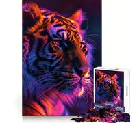 Neon Tiger Portrait Jigsaw Puzzles 1000 Piece for Adults Improve Memory Peaceful Time Fine Edge Santa Wish Gift (38x26cm)