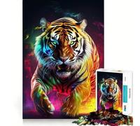 Neon Tiger Portrait Jigsaw Puzzles 1000 Piece for Adults Improve Memory Peaceful Time Fine Edge Santa Wish Gift (50x75cm)