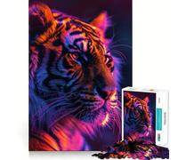 Neon Tiger Portrait Jigsaw Puzzles 1000 Piece for Adults Improve Memory Peaceful Time Fine Edge Santa Wish Gift (38x26cm)