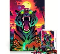 Neon Tiger Roar 1000 Piece Jigsaw Puzzle for Adults Smart Game Soothing Fun Pattern Assembly Stylish Gift (38x52cm)