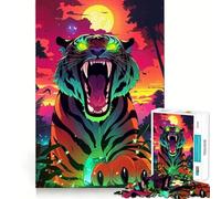 Neon Tiger Roar 1000 Piece Jigsaw Puzzle for Adults Smart Game Soothing Fun Pattern Assembly Stylish Gift (38x52cm)