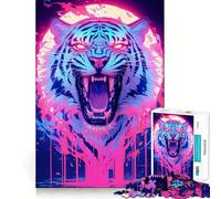 Neon Tiger Roar Hard Jigsaw Puzzle for Adults 1000 Pieces Logic Train Toy Peaceful Time Smooth Cut Premium Gift (38x52cm)
